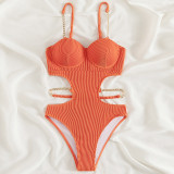 Ladies One Piece Cutout Ribbed Swimsuit