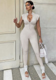 Sexy Zip Up Solid Sleeveless Bodycon Jumpsuit