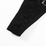Black Lace Halter Plunge Long Skirt Two-Piece Set