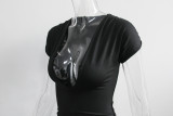 Sexy Black Deep-V Ruched Bodycon Mini Dress