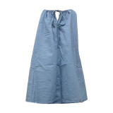 Blue Halter Neck Loose Top Short Dress
