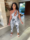 Wholesale Sexy Paint Print Cutout Sexy Tight Jumpsuit