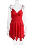 Sexy Red V Neck Cami Irregular Hem Fashion Dress
