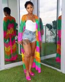 Knitting Multi-Color Hollowed Beach Long Cover-Up Cardigan With Belt