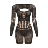 Black Sexy Hollow Out Lace See Through Romper