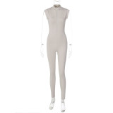 Sexy Zip Up Solid Sleeveless Bodycon Jumpsuit
