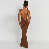 Sexy Backless Scrunch Butt Backless Solid Cami Maxi Dress