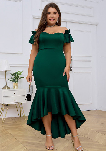 Plus Size Green Party Evening Dress Off Shoulder Slim Sexy Fishtail Dress