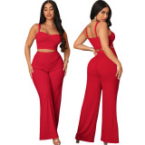 Sexy Fashion Solid Casual Crop Top Two-Piece Wide Leg Pants Set