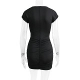 Sexy Black Deep-V Ruched Bodycon Mini Dress