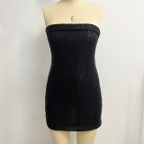 Black Sequin Strapless Bodycon Party Dress