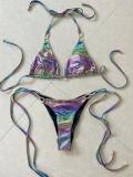 Sexy Colorful Snakeskin Print Bikini Set Shiny Halter Rhinestone 2PCS Swimsuit