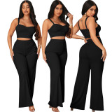 Sexy Fashion Solid Casual Crop Top Two-Piece Wide Leg Pants Set