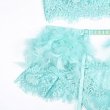 Feather Trim Lace Sexy Lingerie Set Womens Underwear