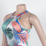 Sexy Floral Print Sleeveless Cutout Round Neck Bodycon Maxi Dress