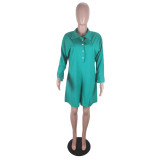 Sexy Solid Long Sleeve Button Rompers