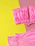 Three-Piece Swimwear Pink Bikini Set with Cover-Up Skirt