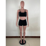 Solid Sexy Backless Cropped Cami Top and Shorts 2PCS Set