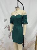 Sexy Green Sequin Off Shoulder Short Sleeve Bodycon Party Dress