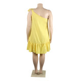 Yellow Slash Shoulder Plus Size Loose Dress