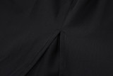 Sexy O-Ring Halter Neck Black Cutout Slit Maxi Dress