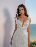 White Sequin V-Neck Slim Slit Long Evening Dress