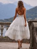 White Halter Sleeveless Ruffles Layered Prom Dress
