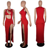 Sexy Solid Asymmetrical Cutout Slit Maxi Dress
