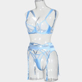 Sexy Sheer Mesh 3PCS Garter Lingerie Set Underwear
