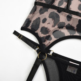 Sexy Leopard Print See Through Mesh Underwear Erotic Lingerie Set