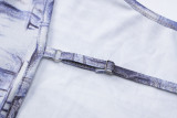 Wholesale Print Open Back Long Sleeve Crop Top Slim Pleated Midi Skirt Set