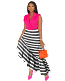 Fashion Stripe Ruffle Long Irregular Skirt