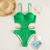 Ladies One Piece Cutout Ribbed Swimsuit