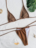 Solid Mesh Three-Piece Swimwear Bikini Set with Cover-Up Skirt