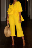 Yellow Suit High Low V-Neck Top Wide-leg Cropped Pants