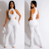 Solid Sexy Halter Sleeveless Cutout Fashion Jumpsuit