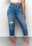 Ripped Diagonal Zip Stylish Jeans