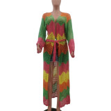 Knitting Multi-Color Hollowed Beach Long Cover-Up Cardigan With Belt