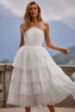 White Halter Sleeveless Ruffles Layered Prom Dress