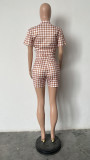 Fashion Check Print Tie Front Crop Top and Shorts 2PCS Set