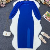 Solid Cutout Chic Long Sleeve Slit Bodycon Dress
