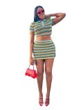Fashion Short Sleeve Striped Sexy Knitting 2PCS Skirt Set