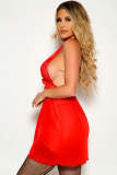 Erotic Chemise Lingerie Red Mesh Lace Patchwork Backless Halter Nightdress