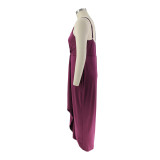 Plus Size Purple Straps Sleeveless V-Neck Ruched Long Dress