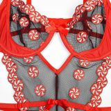 Erotic Embroidered See-Through Straps Sexy boysuit Thong Teddies Lingerie
