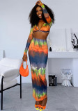 Fashion Two-Piece Set Gradient Print Sexy V-Neck Long Sleeve Top Bodycon Skirt