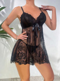 Black Sexy Lace See Through Babydoll Lingerie Set