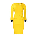 Chic Long Sleeve Contrast Details Career Midi Dress