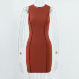 Ribbed Round Neck Sleeveless Fashion Slim Bodycon Dress