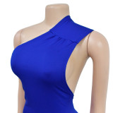 Fashion Solid Slash Shoulder Low Back Ruched Irregular Maxi Dress